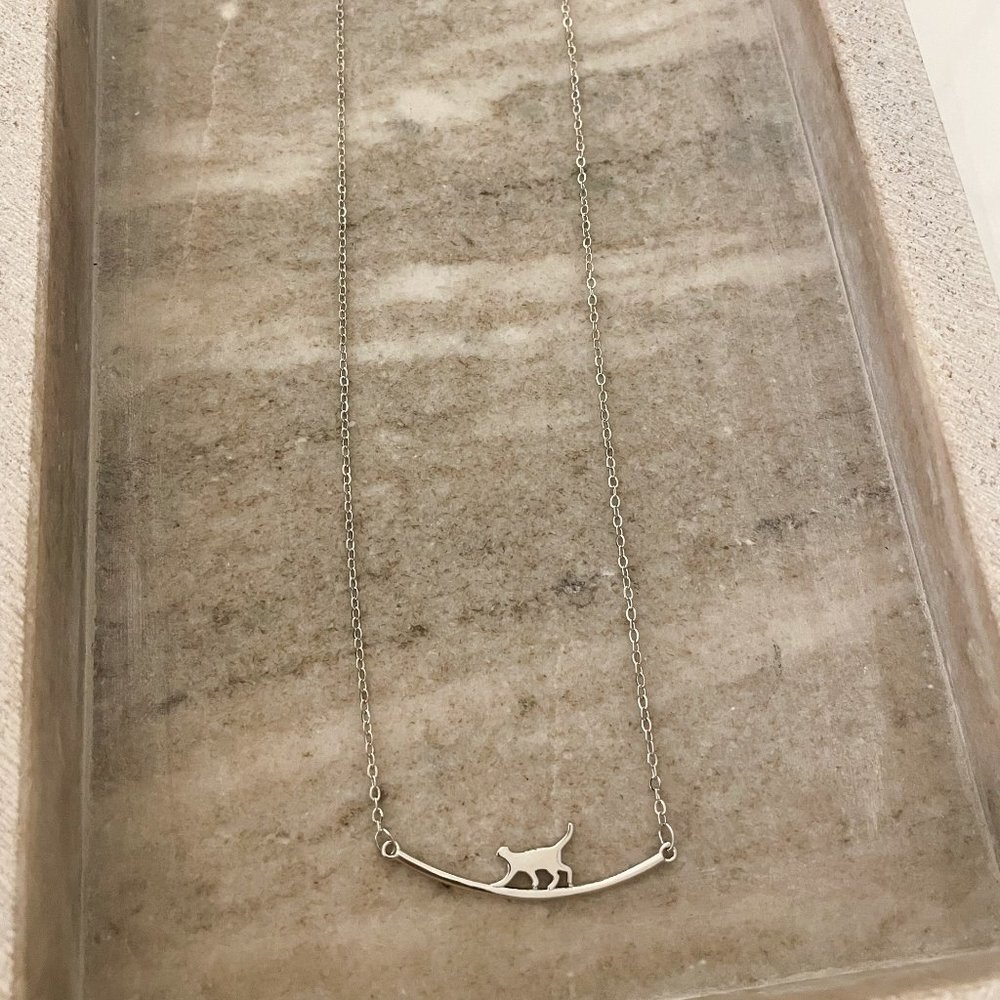 925 Sterling Silver Cat Bar Necklace Curve Bar Necklace Dainty Kitty Necklace - Picture 2 of 8